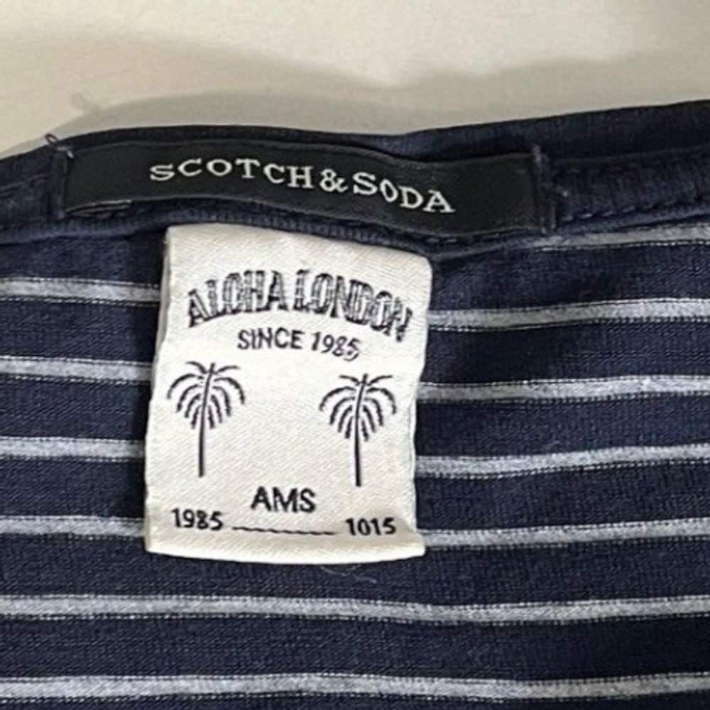 Scotch & Soda Aloha London Mens Striped V-Neck T-Shirt Navy Blue Large - Picture 4 of 8